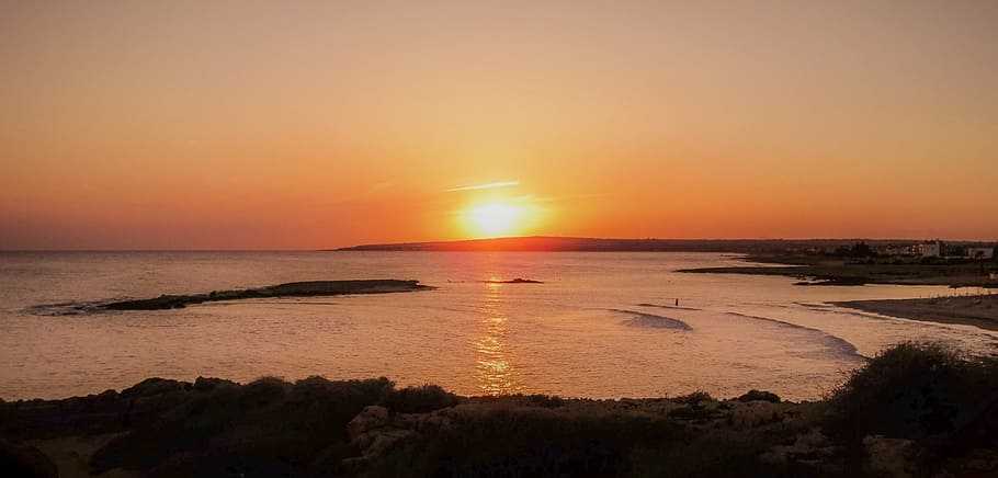 sunset, dusk, evening, landscape, nature, colorful, sea, scenic HD wallpaper