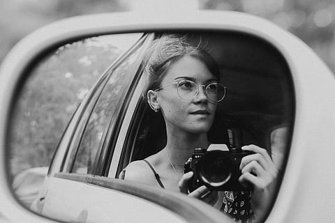 Self Portrait, grayscale photography of woman holding camera HD wallpaper