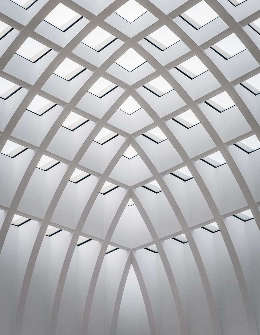 arches, architecture, ceiling, windows, pattern, no people HD wallpaper