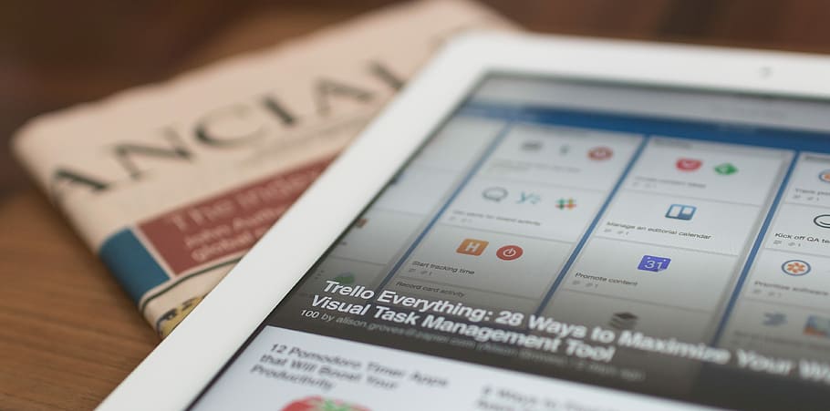 white tablet computer on top of newspaper, untitled, ipad, technology HD wallpaper
