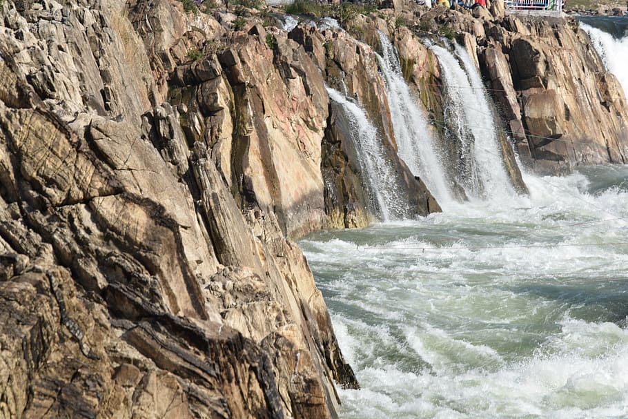 HD wallpaper: waterfall, flow, falls of india, rushing, rock, rock - object  | Wallpaper Flare