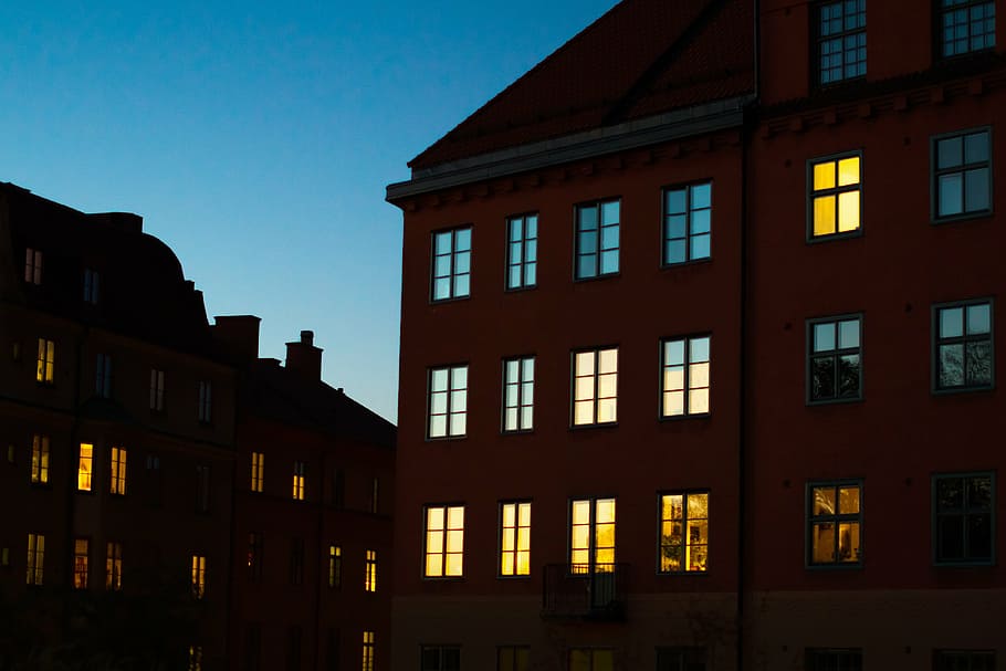 silhouette, windows, sky, night, city, dark, building exterior HD wallpaper