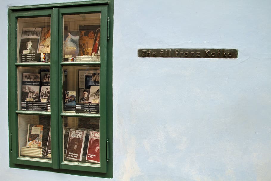 window, books, reading, kafka, text, western script, building exterior HD wallpaper