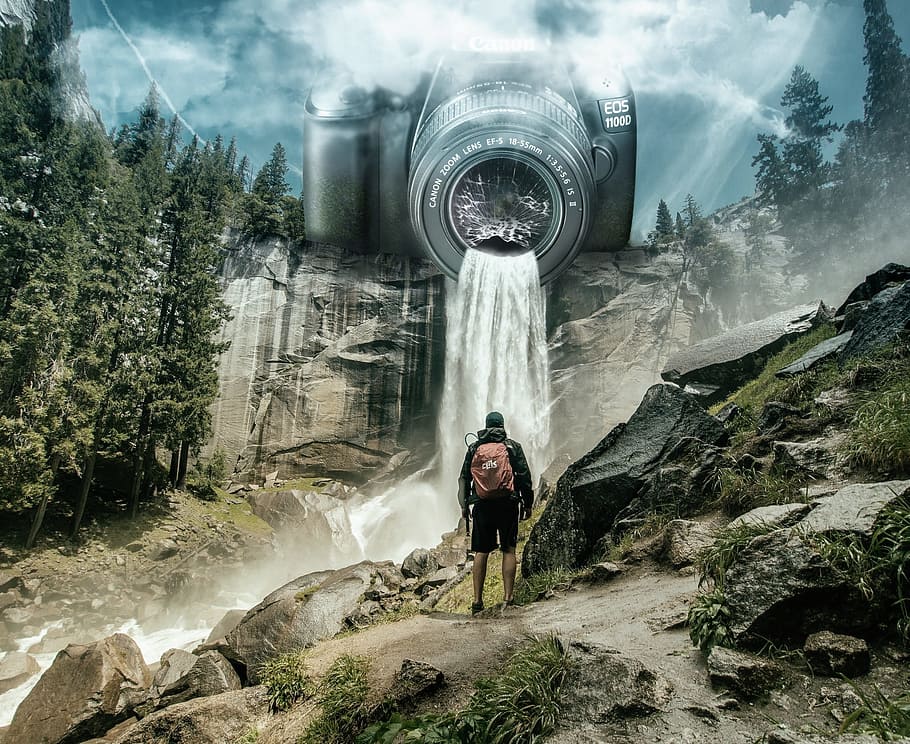mountains, waterfall, tourist, camera, journey, landscape, scenics - nature HD wallpaper