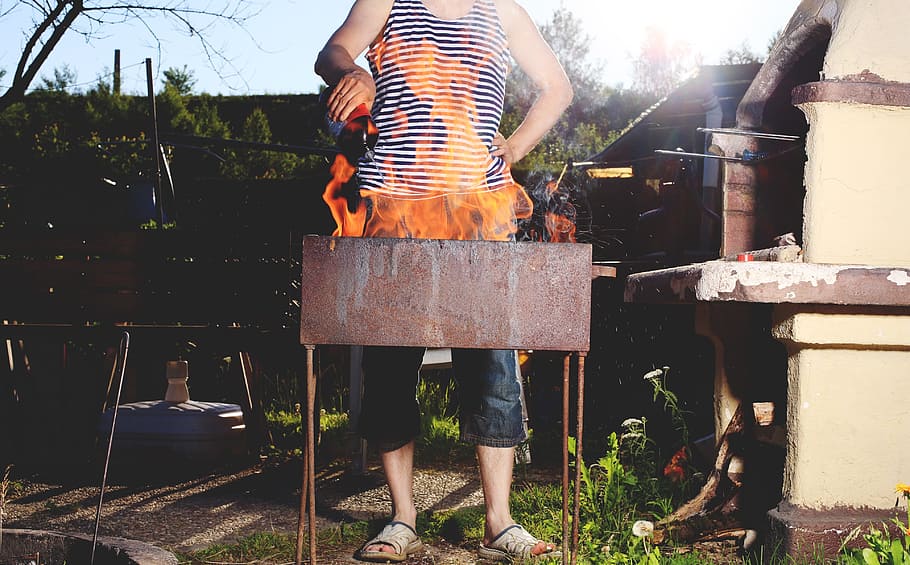 Fire, Barbecue, Man, Flame, Burn, Grill, fuel, lighter, risk HD wallpaper