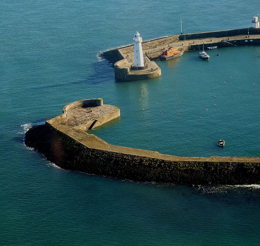 lighthouse, harbour, sea, safety, water, shore, boat, coastline