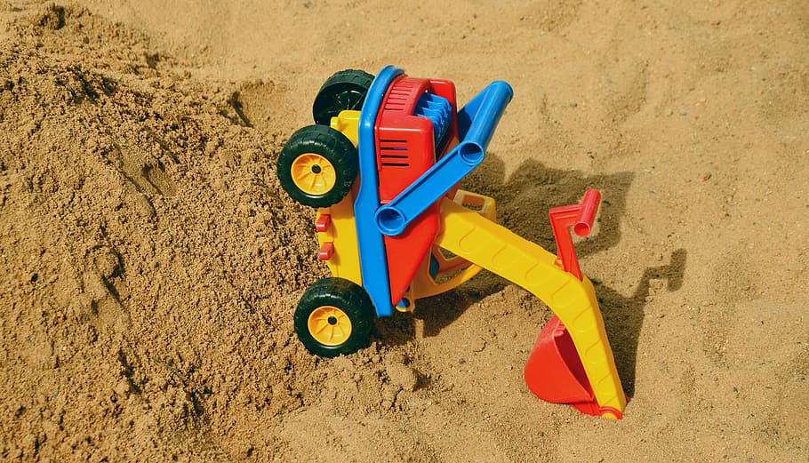 Sand, Toys, Excavators, Accident, sand toys, upset, accidents at work, HD wallpaper