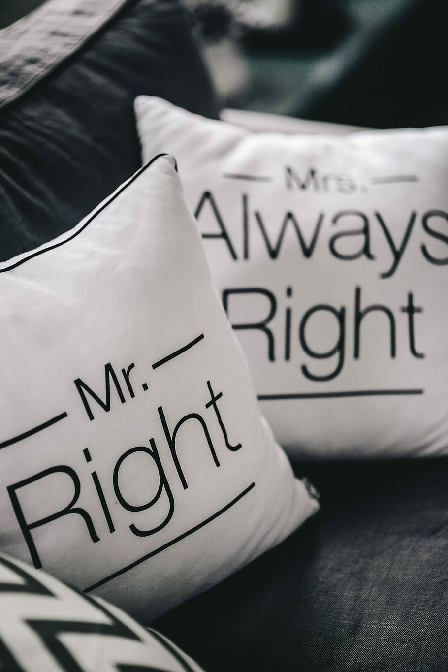 Mr Right and Mrs Always Right Pillow, quote, couple, decorations, HD wallpaper