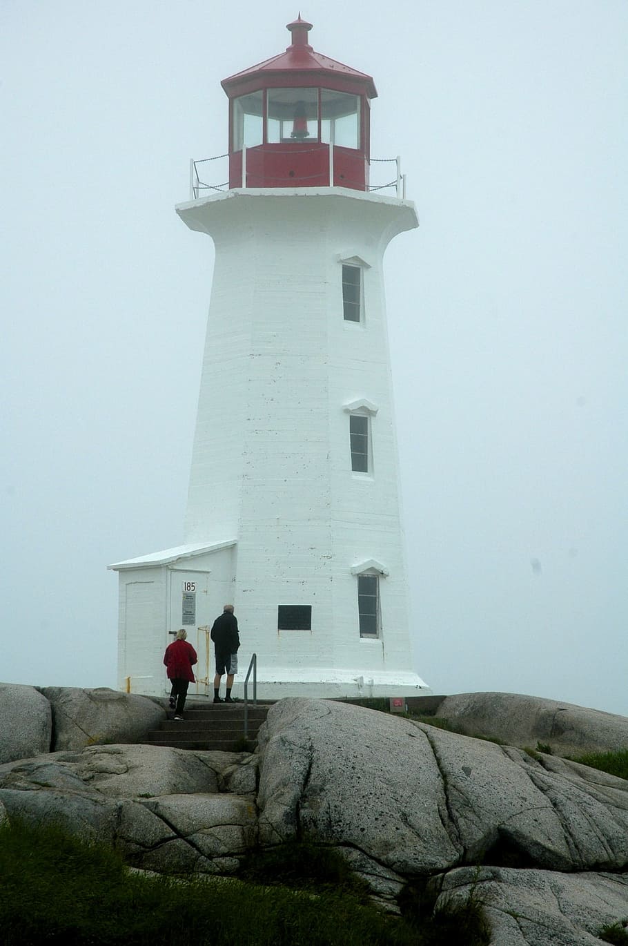 lighthouse, fog, rocks, built structure, architecture, building exterior HD wallpaper