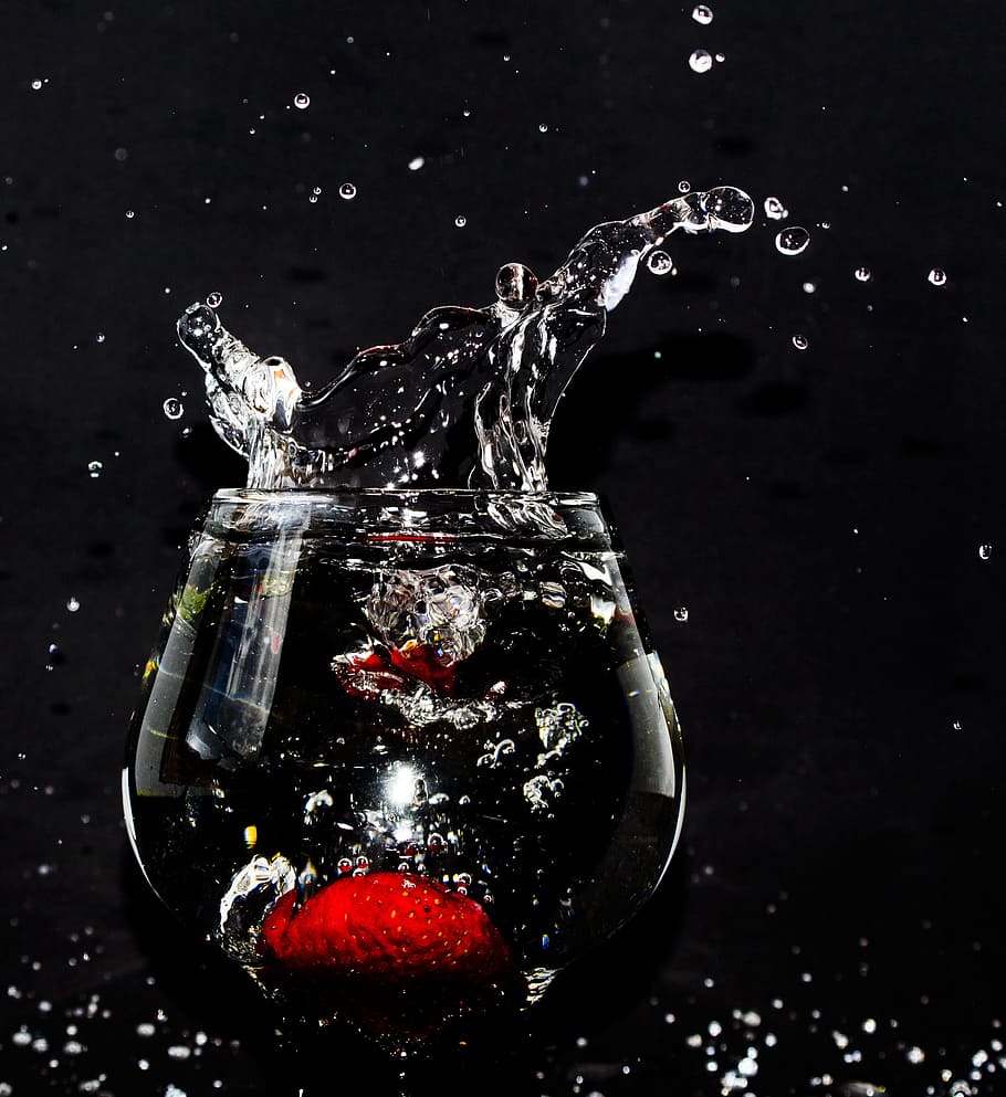 food, red, water, drink, black background, bubble, clean, clear, HD wallpaper