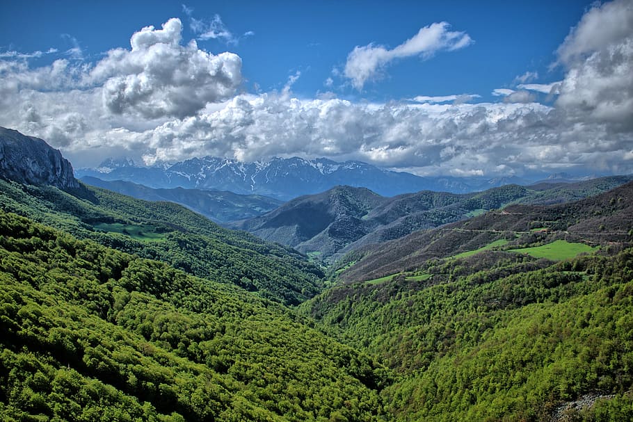 green mountain during daytime, nature, sky, mountain landscape HD wallpaper