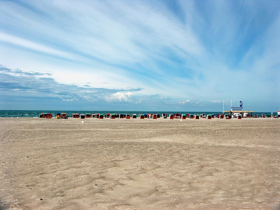 warnemünde, beach, baltic sea, clouds, sand beach, land, water HD wallpaper