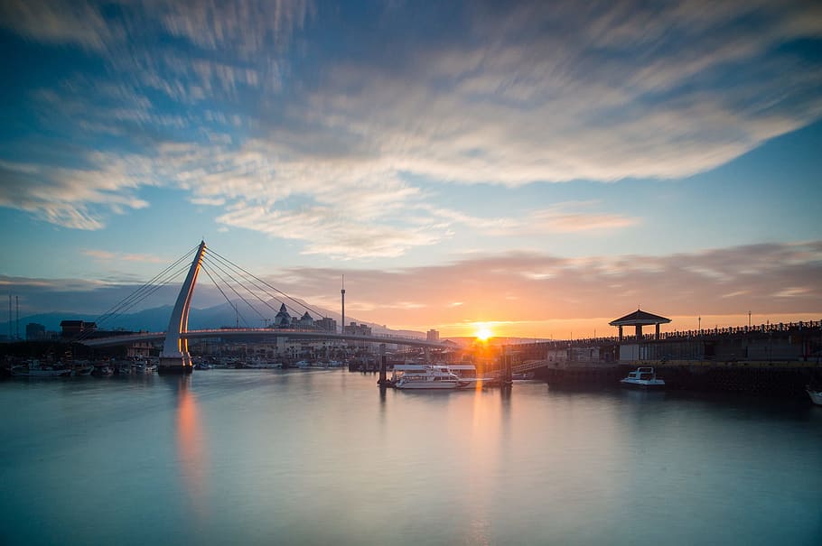 sea, dawn, landscape, nature, architecture, bay, beach, boat HD wallpaper