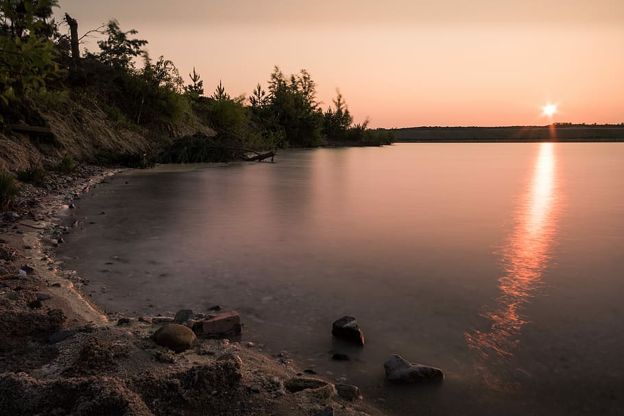 sunset, landscape, dusk, water, abendstimmung, lighting, tranquility HD wallpaper