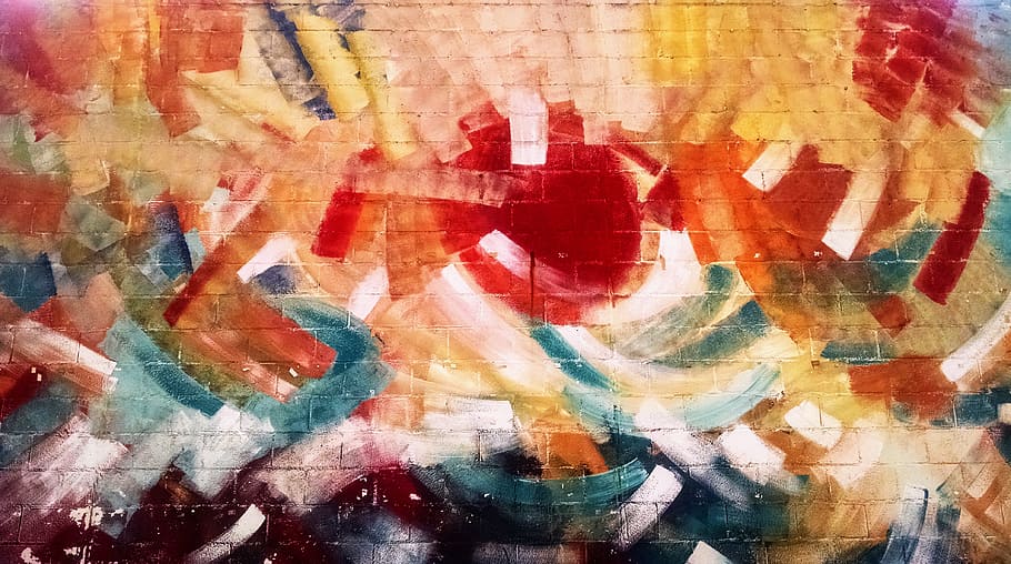 abstract painting, multicolored abstract painting on brick wall HD wallpaper