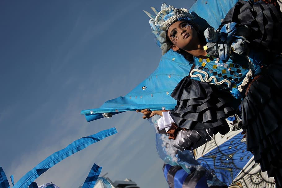woman wearing blue and black costume, dancer, performer, elaborate HD wallpaper