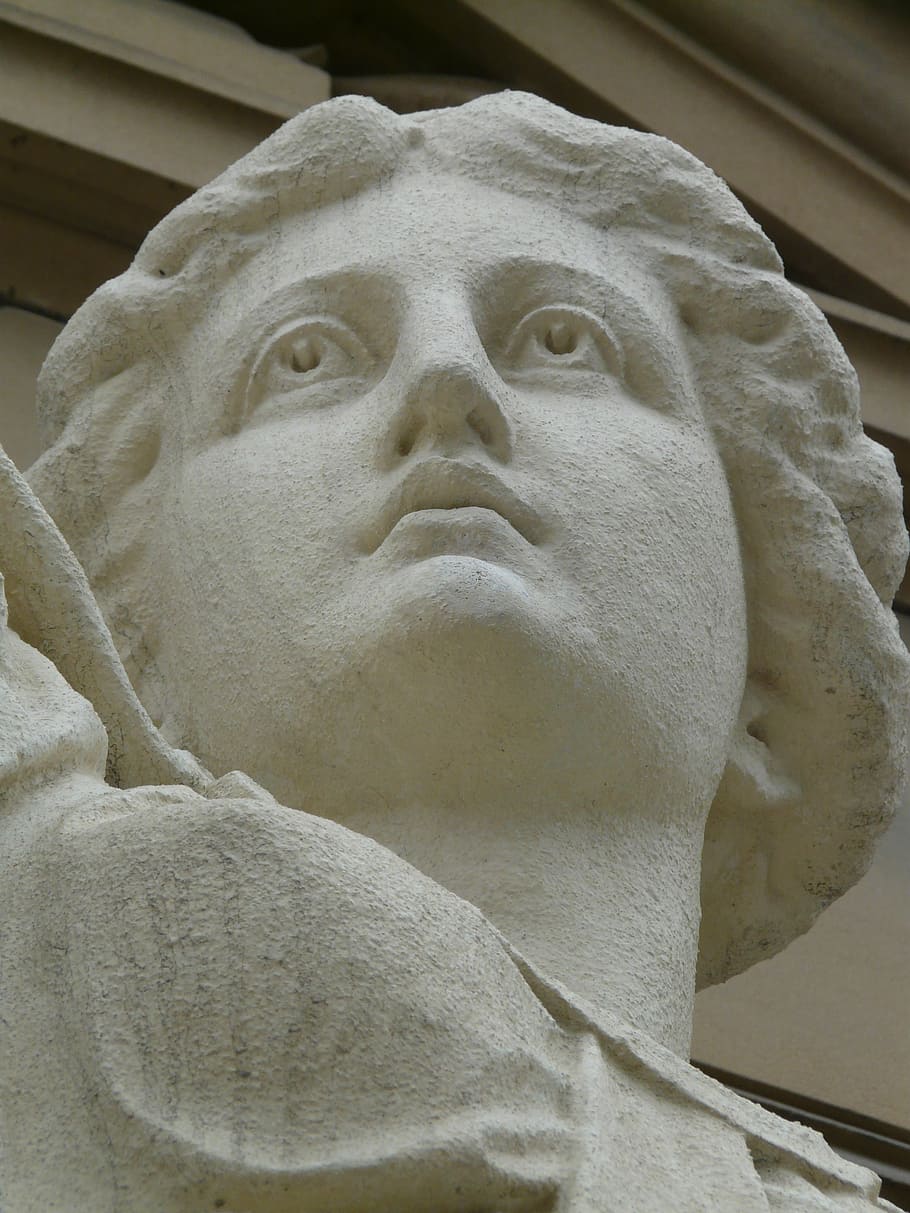 woman, statue, figure, gypsum, white, animal, face, portrait