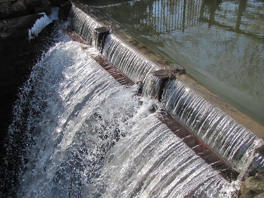 canal, lock, waterfall, flowing water, hydroelectric power HD wallpaper
