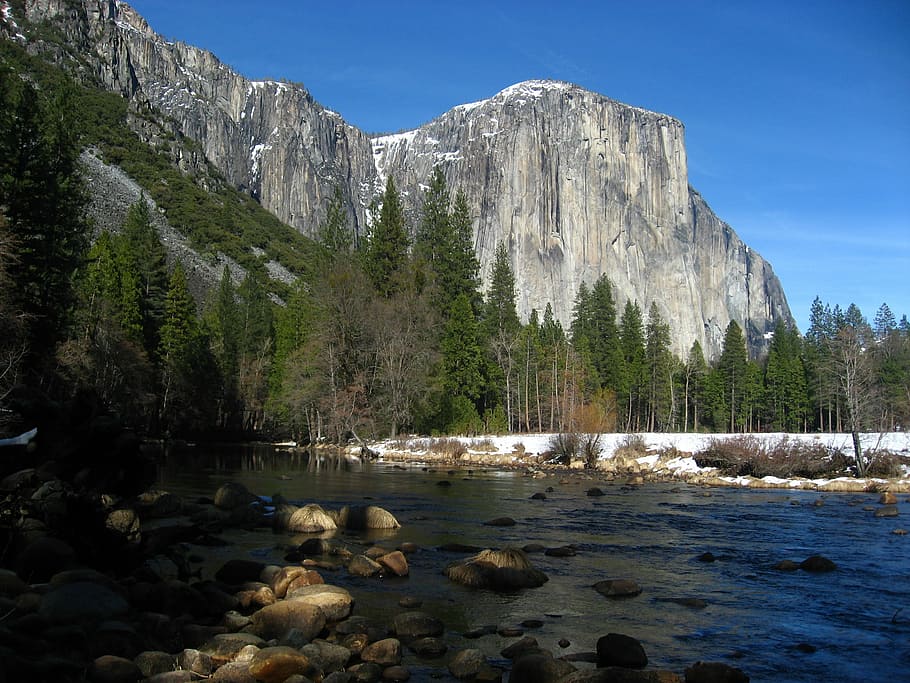 Yosemite, Mountain, River, Snow, Valley, park, natural, national, HD wallpaper