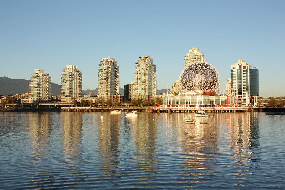 water, false creek, vancouver, reflection, building exterior HD wallpaper