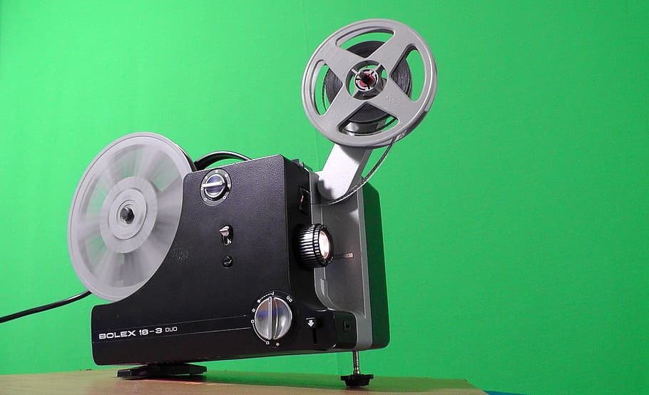 black and grey film maker, projector, cinema, coil, projection