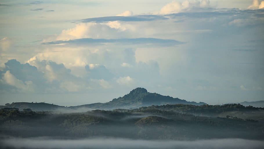 black mountain with cloudy sky, clouds, hill, landscape, nature HD wallpaper