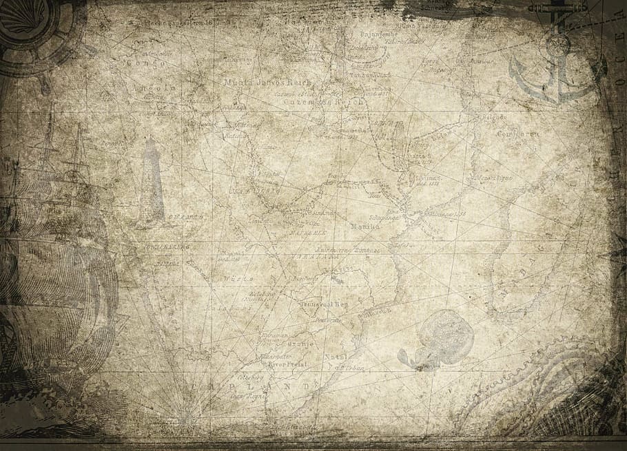white and black map illustration, background, treasure map, discover