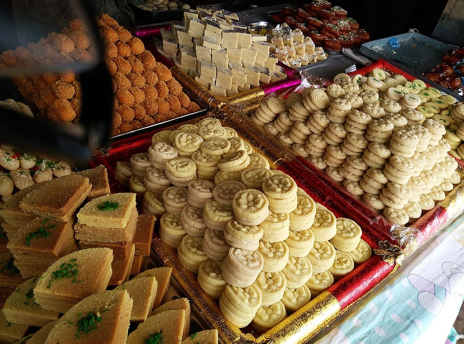 assorted pastry display, diwali sweets, indian sweets, peda, festival, HD wallpaper