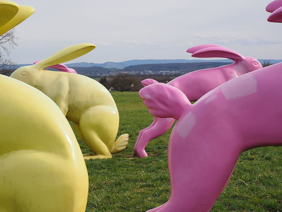 Rabbit, Artwork, bunny butt, yellow, pink, seat and flitz rabbits, HD wallpaper