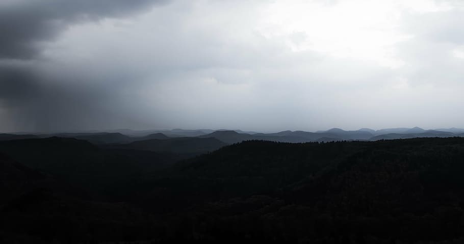 clouds, dark, mountain range, mountains, nature, sky, public domain images HD wallpaper
