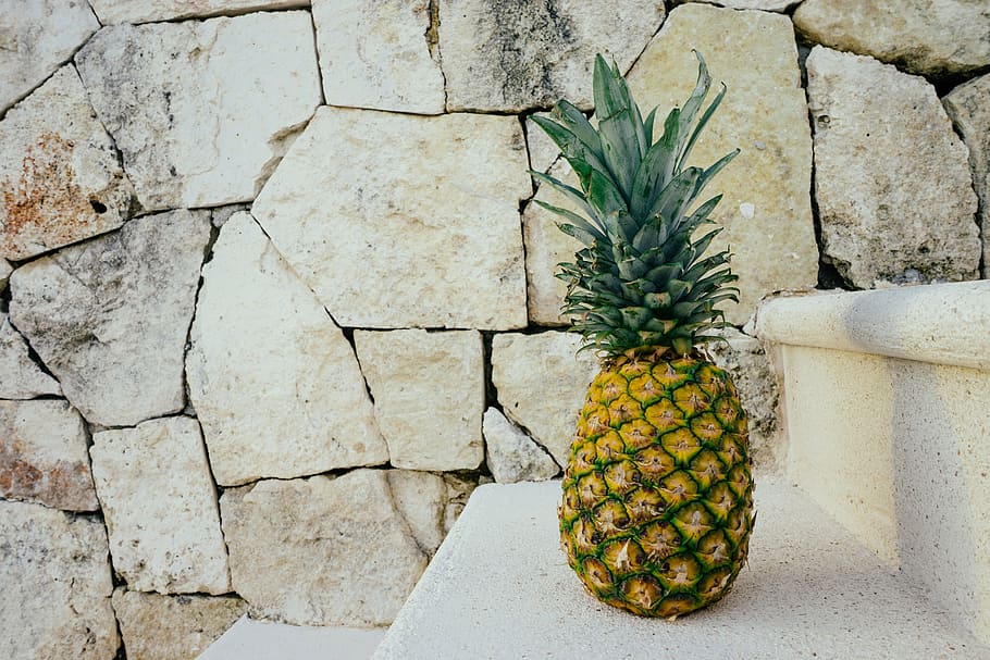 pineapple fruit on stairs, golden, stone, summer, summer vibes HD wallpaper