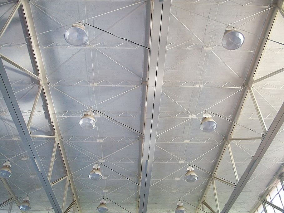 ceiling, lights, lighting, steel, structure, modern, commercial HD wallpaper