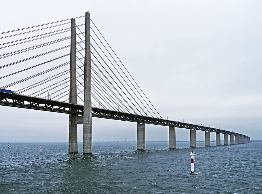 oresund bridge, east side, cable-stayed bridge, pylons, ramp