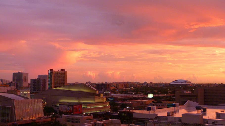 high-rise building during sun set, miami, florida, architecture HD wallpaper