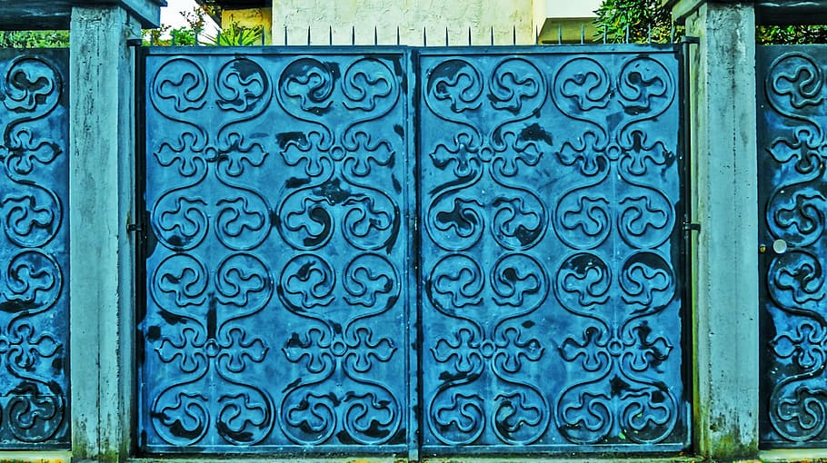 blue gate, decoration, metal, decorations, marina di massa, HD wallpaper