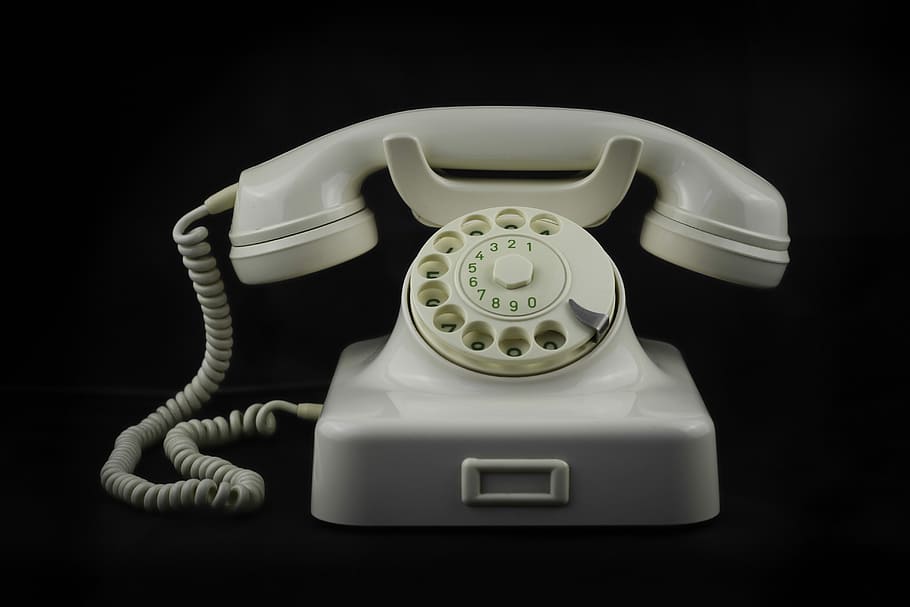 white rotary telephone, receiver, talk, the handset, connection