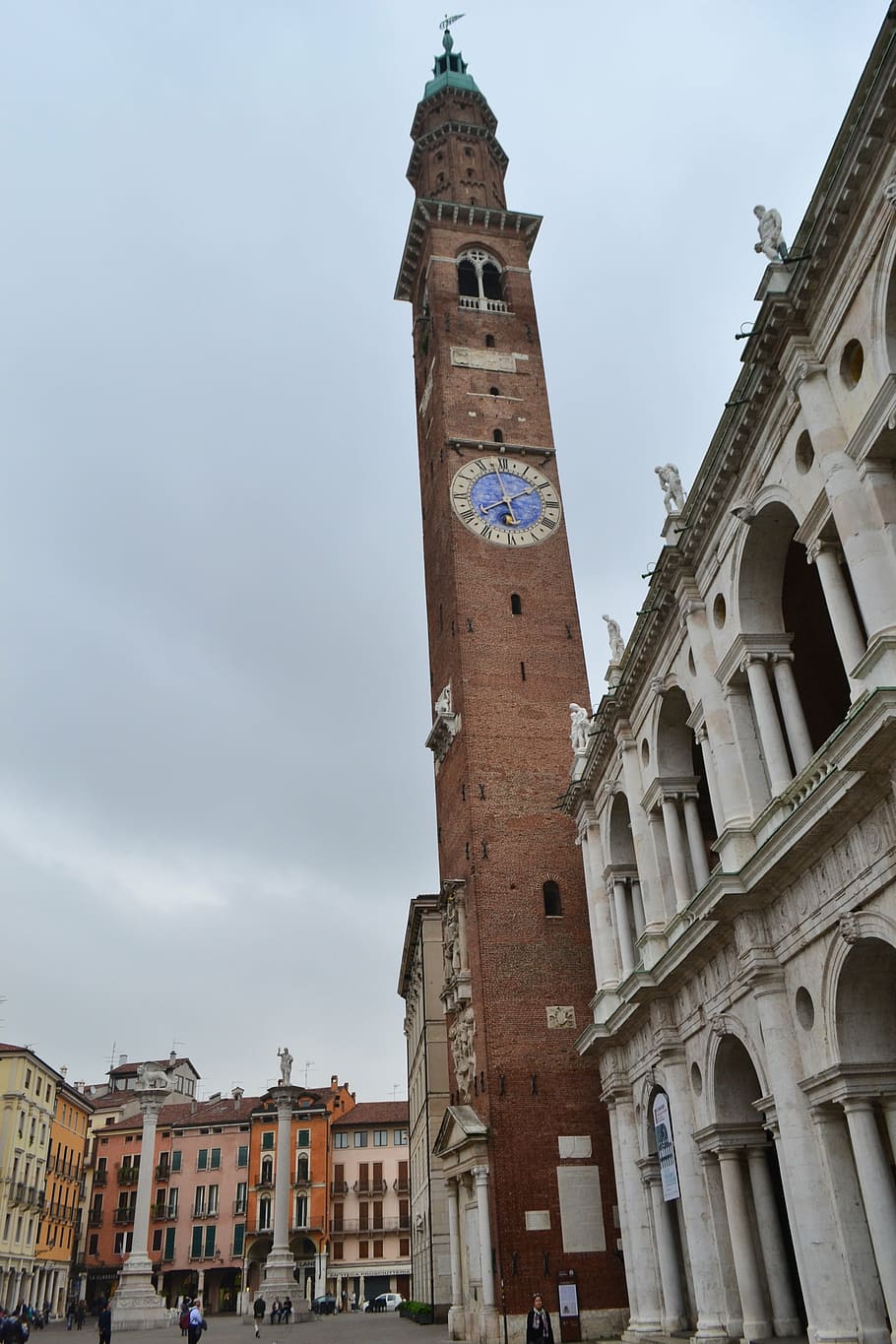 tower, italy, vicenza, place, clock, columns, architecture, HD wallpaper