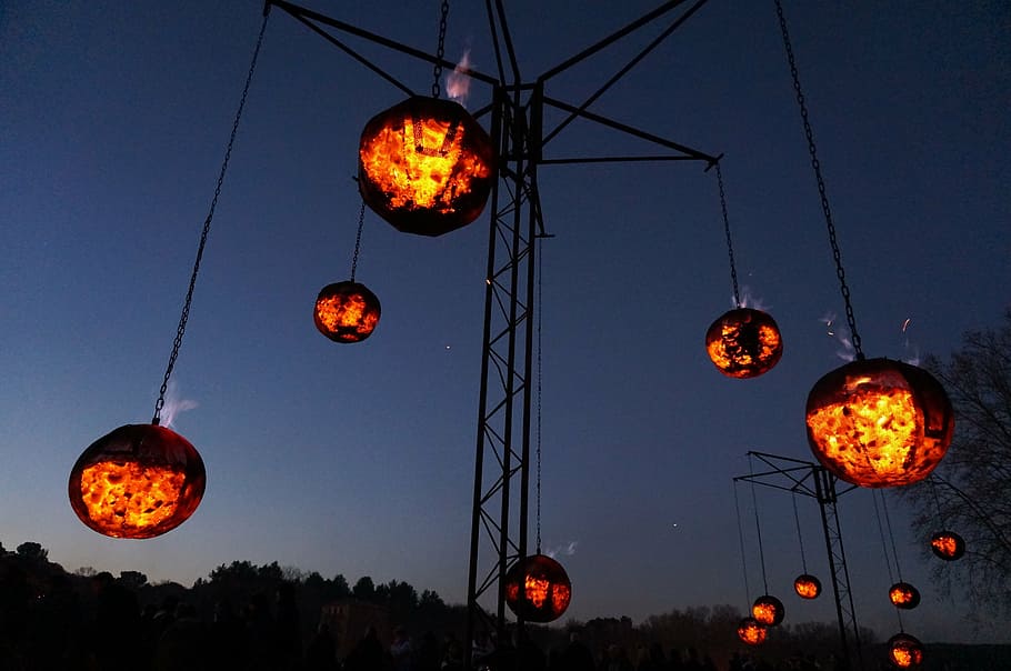 flame, fire, inflamed, burn, ball, hanging, lantern, lighting equipment HD wallpaper