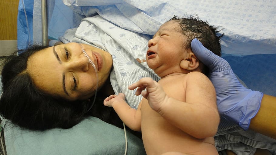 newborn baby shown to mother, birth, healthy baby, child, infant