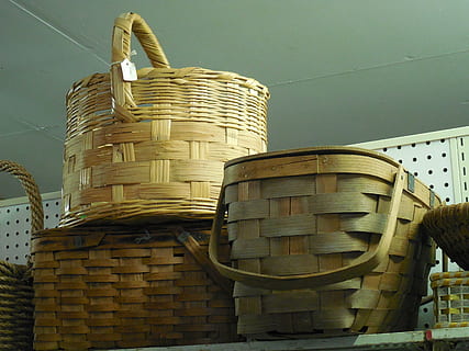 wicker, baskets, natural, design, table, home, brown, vintage HD wallpaper