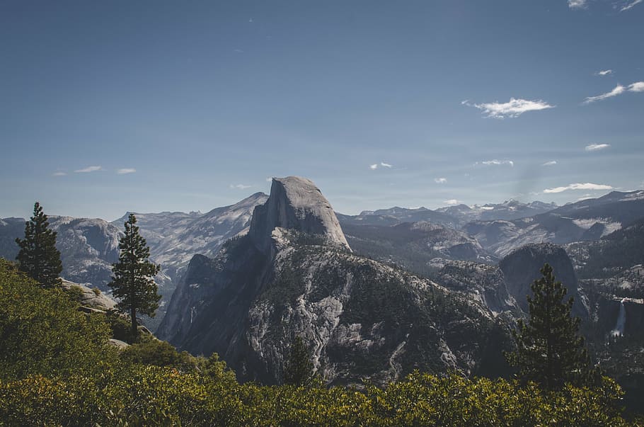 green trees on top of the mountain, leaved, tress, near, range HD wallpaper
