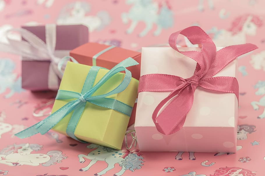 four assorted gift boxes, made, package, loop, packet loop, christmas, HD wallpaper