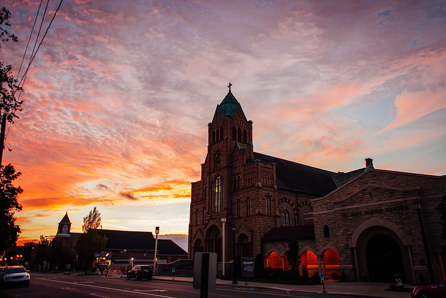 architecture, church, clouds, sky, sunrise, sunset, night, cathedral HD wallpaper