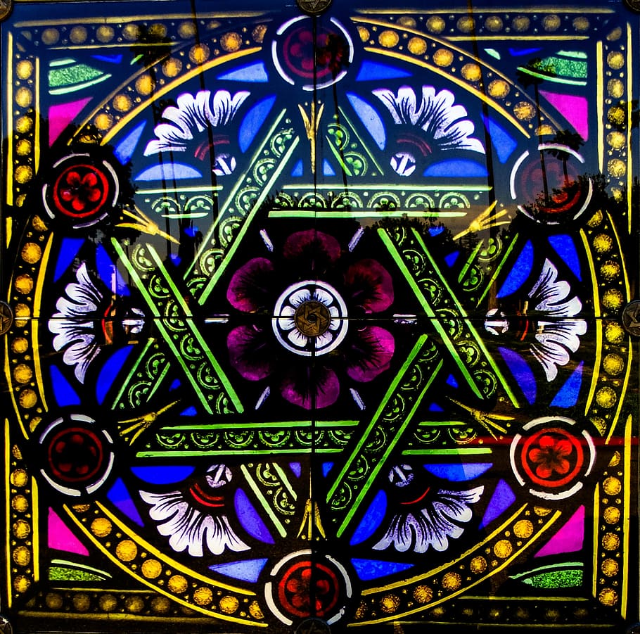 multicolored floral star illustration, vitrage, stained glass, HD wallpaper