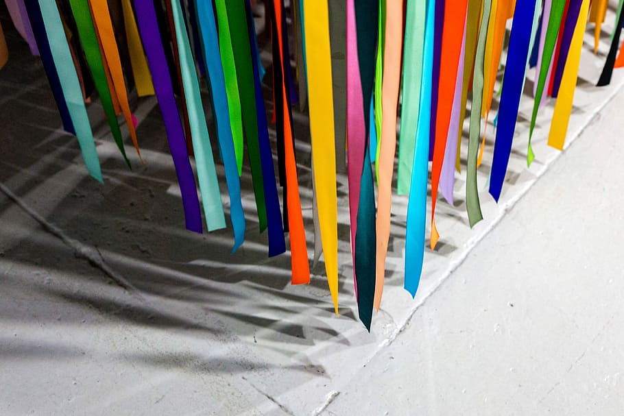 high angle photography of multicolored strings, colors, ribbons HD wallpaper