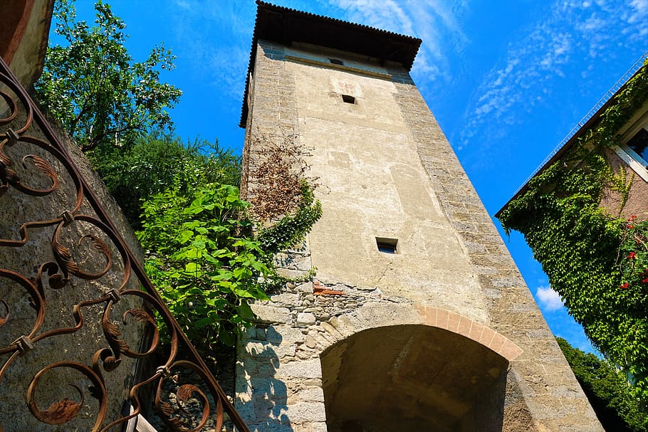 tower, meran, italy, south tyrol, holiday, summer, tree, stairs, HD wallpaper