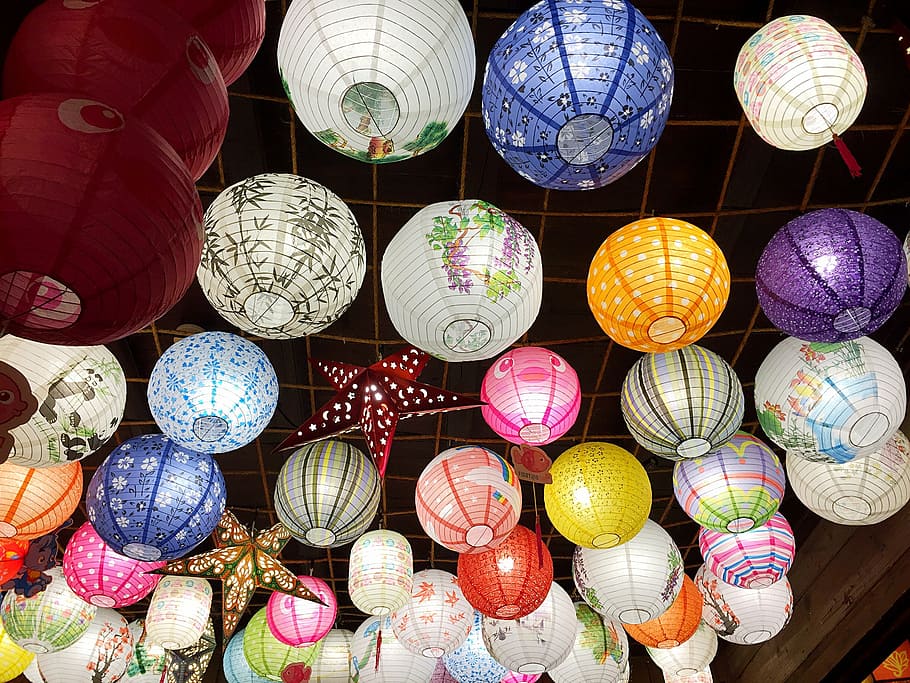 assorted round pendant lamps, china, antiquity, lantern, night
