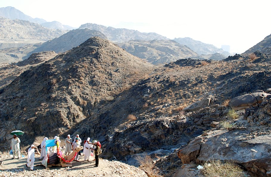 group of people standing on mountain, Hajj, View, Mountains HD wallpaper