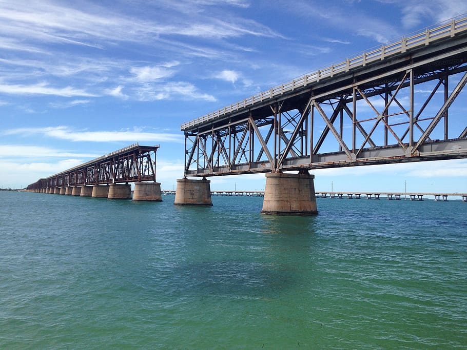 bridge, sea, sky, florida, key west, railway, america, built structure, HD wallpaper