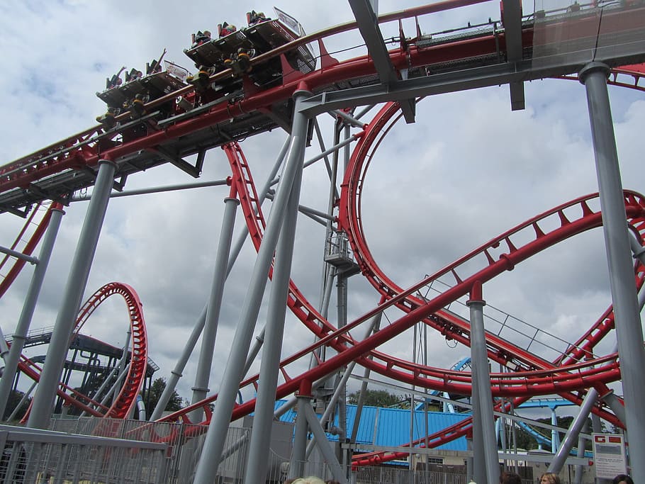 people riding roller coaster, roller coster, fun, theme park HD wallpaper